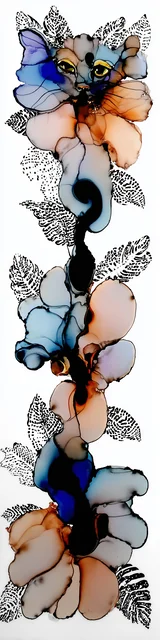 Free abstract cat art bookmarks featuring a hiding cat face on the top of a white bookmark